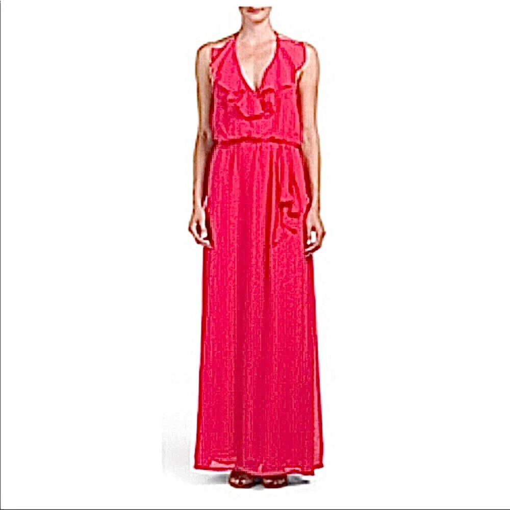 Nouvelle Amsale ruffled halter chiffon maxi dress sz.XS